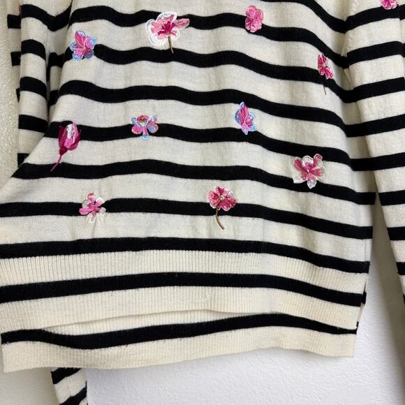 Marella Rita Sweater Womens Medium Cream Floral Embroidered Striped * - Picture 6 of 9